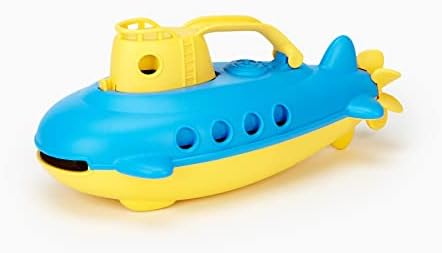 Зелена играчка подводница жълт и син цветове - Не съдържа бисфенол А, фталатов, играчка за баня с въртяща се на задната перка. Безопасни