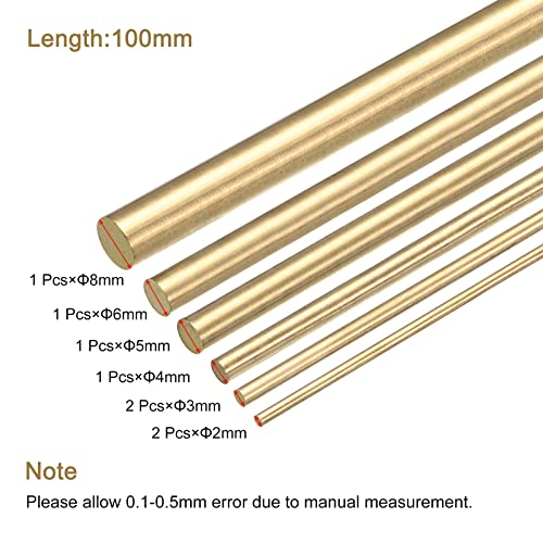 Месингови пръти MECCANIXITY Кръг на болт от плътен месинг 2 мм-8 мм, с Различни диаметри за дължина 100 мм Месинг прът за дрифтерных