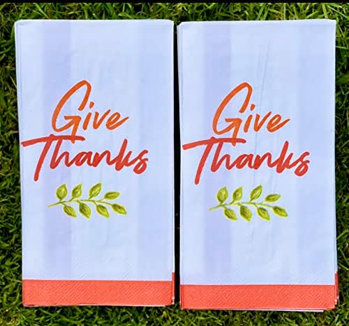 Есенни кърпички за вечеря в чест на Деня на благодарността Give Thanks - Кърпи за гости за деня на благодарността (Бели Give Thanks)
