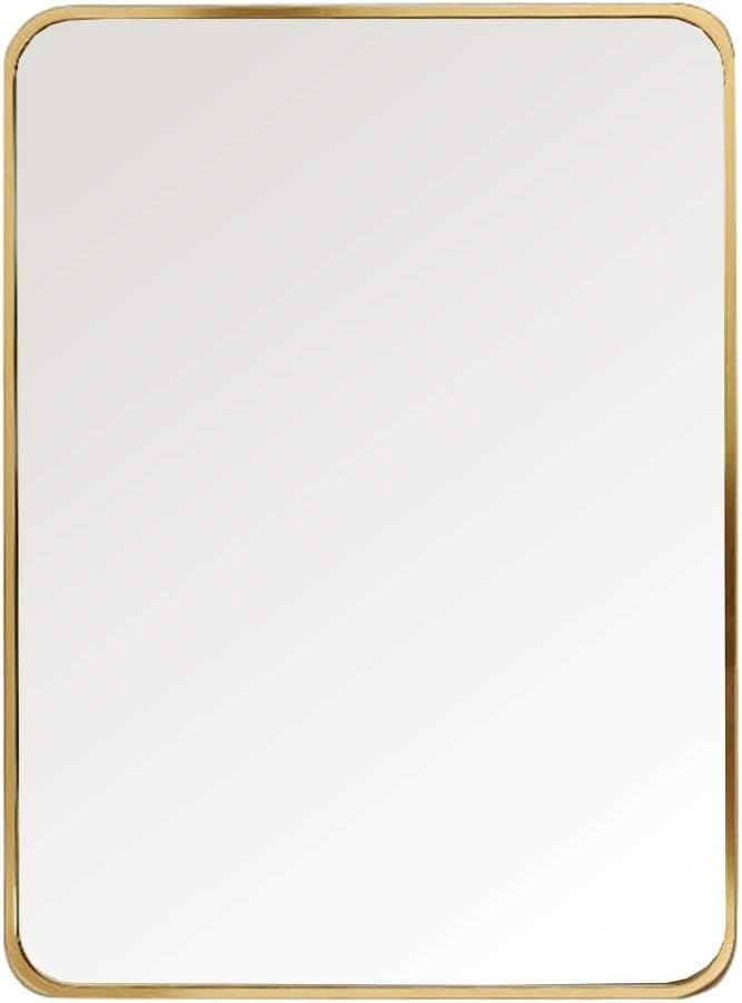 Mesida Златното Квадратно Огледало в Кръгла метална Рамка с Дълбоко Място, Съвременно Стенно Огледало от Полиран Метал, Стъклен Панел,