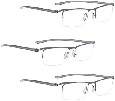 LUR 3 опаковки очила за четене в полукръгла рамка + 3 опаковки на метални очила за четене в полукръгла рамка (общо 6 двойки ридеров +