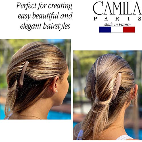 Camila Paris CP2912 Френски Странични Пити, големи Извити гребени за коса с френската обрат Телесен цвят, Декоративни и силна Фиксация