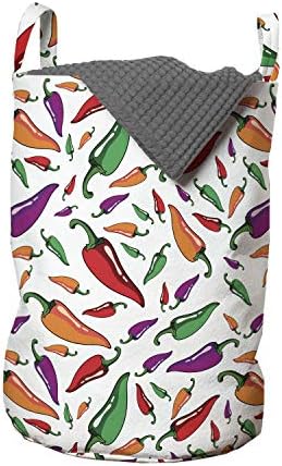 Чанта за дрехи Ambesonne Peppers, Мексикански сос Пикантен Чили с шарени зеленчуци в карикатура стил, Кухненски графика, Кошница за дрехи
