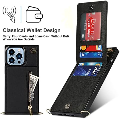 Чанта-портфейл GloryShop по рамото за iPhone 14 Pro Max с Каишка на съвсем малък, Собственик на кредитната карта, Джоб с цип от изкуствена