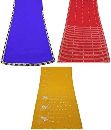 Peegli Винтажное Многоцветное Сари от рециклирани плат от Жоржета с 3 Смесени модели DIY Занаятите Saree
