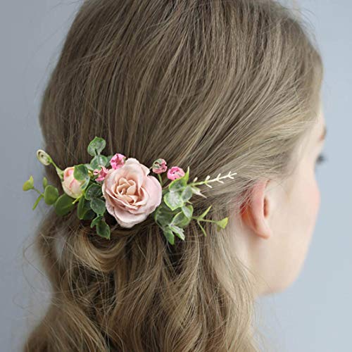 Fangsen Сребърна сватба роза с флорални шишками, гребен за коса, сватбена декорация от цветя, шнола за коса, цветни коледни аксесоари