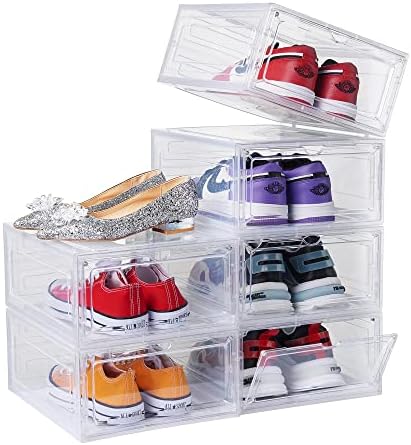 Прозрачна кутия за обувки DEZENE Drop Front: 3 опаковки Штабелируемых Прозрачни Пластмасови контейнери-организатор за обувки, за кабинет,