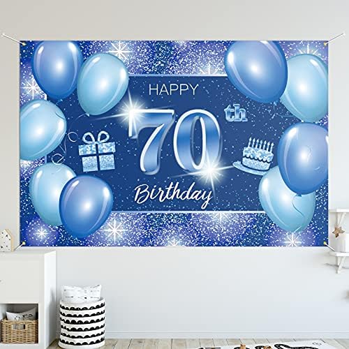 Честит 70–то Рожден Ден на Фона на Банер Декор В Синята Точка С Пайети 70 Години, Тематична Украса за Парти в чест на рождения Ден за