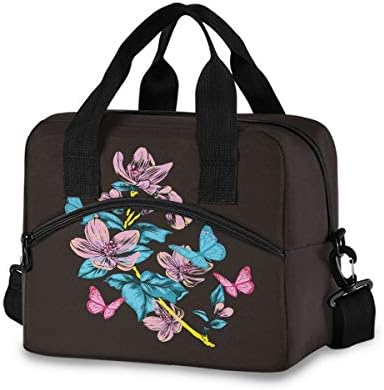Чанта за обяд с цветя One Bear, Красива Розова Чанта с пеперуда, Изолирано Чанта за Обяд със Сменяем пагон, Хладилник Бокс-Хладилник,