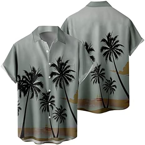 XXBR Мъжки Хавайски Ризи, Летни Плажни Ризи с Копчета и Къс Ръкав, Уличен Ретро Цветен Принт, Риза Aloha Свободно Намаляване на