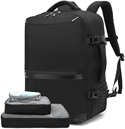 Раница DWQOO за мъже, Пътен раница за лаптоп с диагонал 17,3 инча, одобрен за носене в полет, разтегателни, 3 Чанта за съхранение