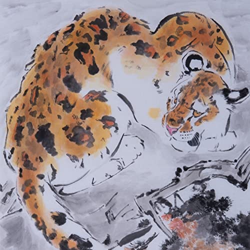 Леопардовое Дърво Ръчно Рисувана Китайска Четка За Миене на Мастило, Акварел, Живопис за Рисуване на Декорации за Всекидневна Спални (Без Рамка, 40 × 20 см)