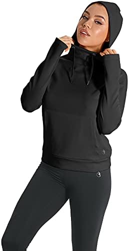 Дамски hoody icyzone Workout Hoodie - Спортен Пуловер за Джогинг, Ризи с дълъг ръкав, джоб и дупки за палеца