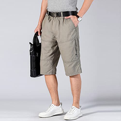 Мъжки улични шорти-карго джоб с цип, еластични тактически панталони за разходка, с множество джобове, къси панталони с дължина 3/4 (светло