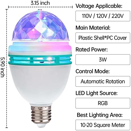HARBOLLE, 8 Опаковки, Цветни Въртящи се лампи RGB, E26/E27 Led Лампа за Партита, Цветни Стробоскопические Лампи, Многокристаллические