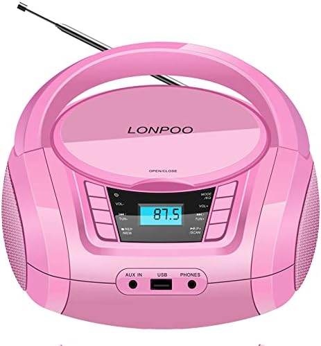 LONPOO Преносим Boombox за cd-та Бяло и Розово