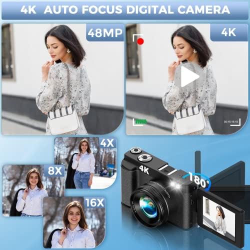 Цифров фотоапарат Bioyoak с Автофокус 4K 48MP 60 Кадъра в секунда на Камера с 16-Кратно Цифрово Увеличение на Камерата за Снимки YouTube Vlogging Компактна Камера 32 GB Карта Памет UV-?