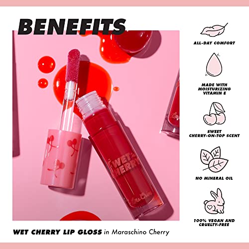 Блясък за устни Lime Crime Wet Cherry, Diet Cherry (Наситени бери) - С аромат на череша, Лесно, придающий обем и удобна Ултра гланцов