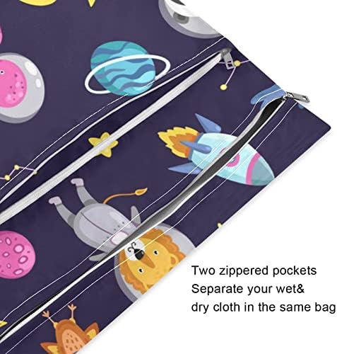 DJYQBFA Космически Животни Астронавтите Вечерни Мокри и Сухи Чанти 2 бр. Водоустойчива Влажна чанта за Многократна употреба Мокри, Сухи