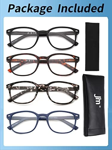 Очила за четене JM Комплект от 4 Качествени Ридеров с пружинным тръба на шарнирна Мъжки Дамски Очила за четене