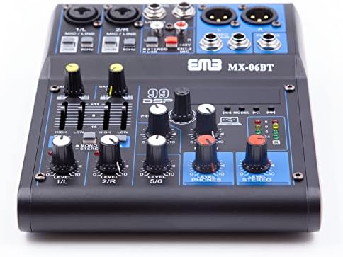 EMB MX06BT 99 DSP 6-Канален Аудиомикшер смесителен Пулт MP3 Sound Desk С Bluetooth