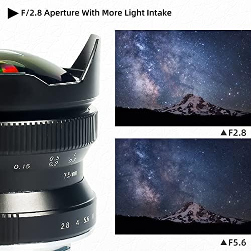Brightin Star 7,5 мм F2.8 Сверхширокоугольный обектив APS-C от ръчно фокусиране Рибешко око, беззеркальный обектив за камера, подходящ за Fuji XF XS-10, X-E4, X-H2S, X-T30, X-T4, X-Pro3/2, X-M1, XH1, XE2/E3/