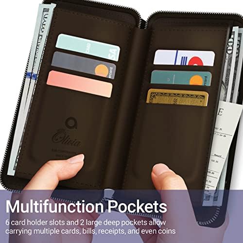 JUST4YOU iPhone 11 Pro Max Калъф-портфейл с цип с лента-държач за карти, Защитен Кожен Калъф-Книжка с панти капак, Калъф за телефон за