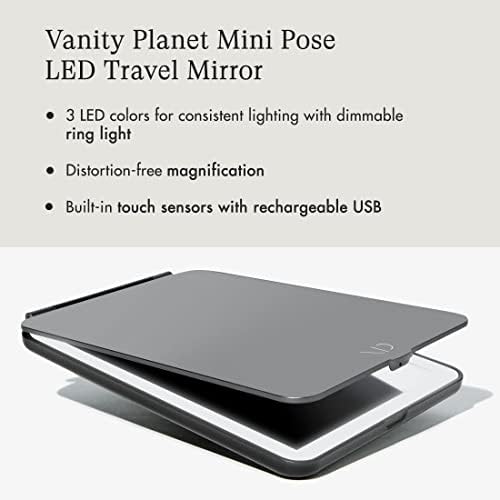 Пътни настилки огледало на Vanity Planet Mini Pose с led подсветка, Onyx (черен) - 3 цвята led за равномерно осветление с регулируема яркост - Вградени сензорни датчици и акумулаторн