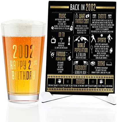 Пинтовый чаша за бира Greenline Goods Честит рожден ден (16 унция) и Дъска за факти 2002 година на раждане с стойка в комплекта - на