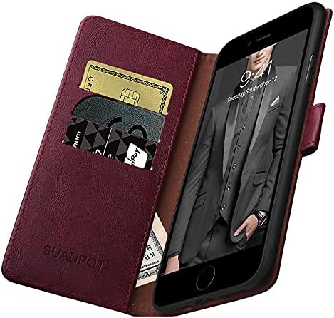 SUANPOT за iPhone 7 Plus/8 Plus 5,5 (не е iPhone 7/8 4,7) с RFID заключване, кожен калъф-портфейл, притежател на кредитна карта, калъф-награда
