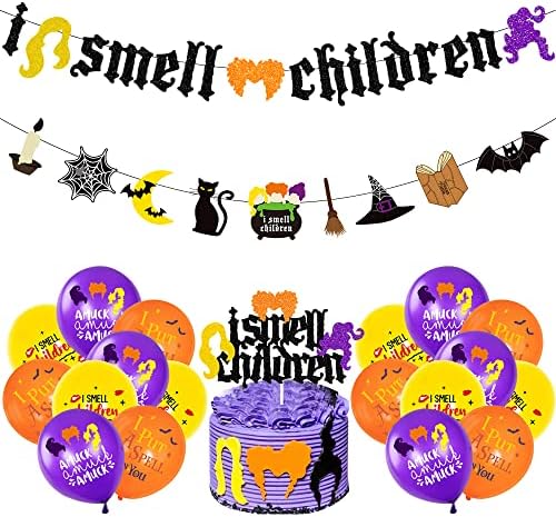 Фокус-Бокус Вечерни Аксесоари Блестящ Детски Банер надушвам Плюс Латексови Балони, Topper за Торта за Хелоуин, Вечерни Аксесоари, Сестри-Вещици,