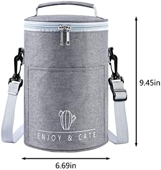 Цилиндрична чанта за обяд за жени и мъже, Запечатани чанта-тоут, Хладилник и Изолирано чанта за обяд с регулируем пагон, Множество чанта-тоут