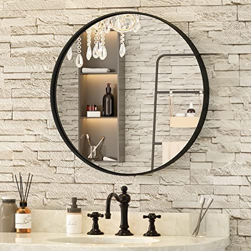 PILOCOS Кафяви Кръгло огледало за баня, 24-Инчов Кръгло Тоалетен огледало за стена с Не Ржавеющей метална Рамка от алуминиева Сплав за