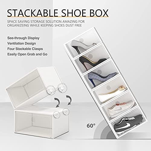 SEE SPRING X-Голяма Кутия за съхранение на обувки в 12 опаковки, Прозрачна Пластмасова Штабелируемый Органайзер за обувки в гардероба,