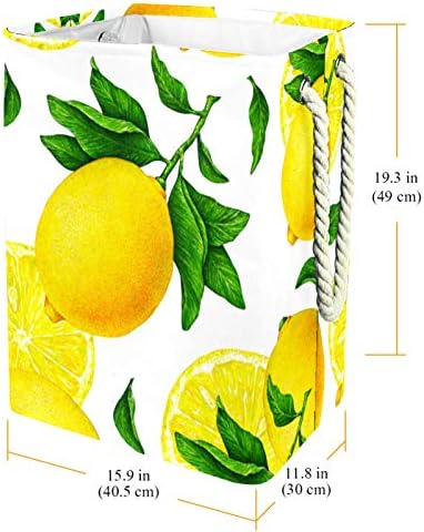 Кошница за дрехи MAPOLO Плодове Цитрусови плодове Жълт Лимон Сгъваема Кошница за съхранение на бельо с Дръжки Подвижни Скоби Добре да
