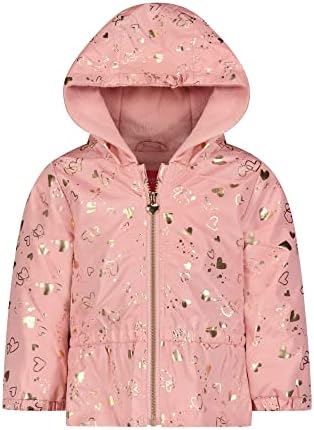 Зимно палто за деца с качулка за малки момичета LONDON FOG, Подплата от мек отвътре, Розово, с шарките във формата на сърца от фолио