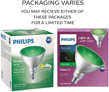 Philips 469098 Led прожекторная лампа E26 PAR38 мощност 90 W, С регулируема яркост, Энергосберегающая, Зелена, (4 бр.)