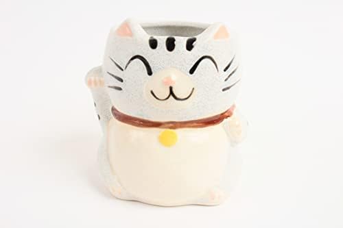 Mino фаянс Японската Керамична чаша Manekineko Cat произведено в Япония (внос от Япония) (Светло синьо) CPM019