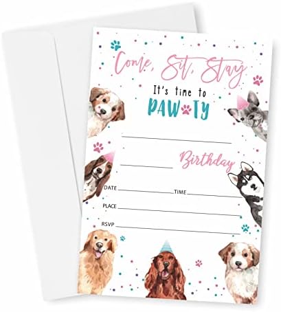 Покана за рождения Ден кученце DYIRBIYY, Украса за покани за рожден Ден Let ' s Pawty, за да проверите за рождения Ден на кучето и дейности,