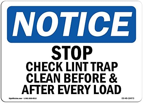 Предупредителен знак OSHA - Престани да Провери Почистването на капани за власинките Преди и След | Стикер | Защитете вашия бизнес, Строителна площадка | Произведено в