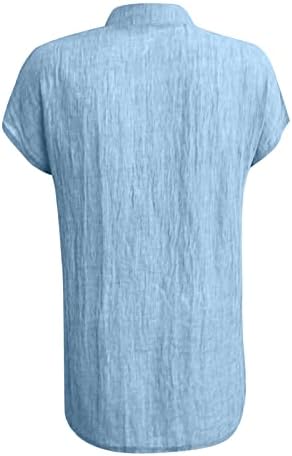 Дамски ежедневни реколта памучен бельо риза OVERMAL с V-образно деколте и копчета, обикновен памук топ с къс ръкав